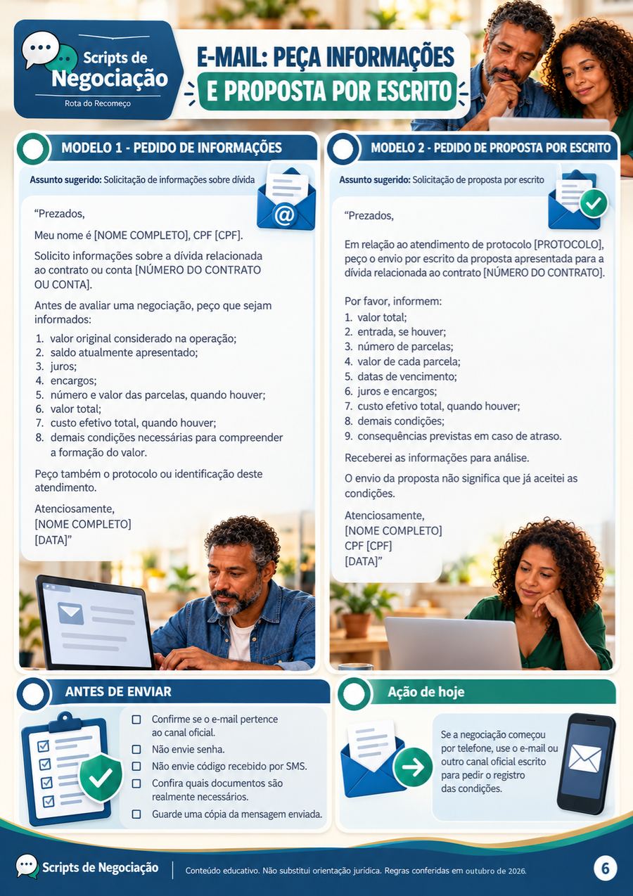 Página com modelo de mensagem