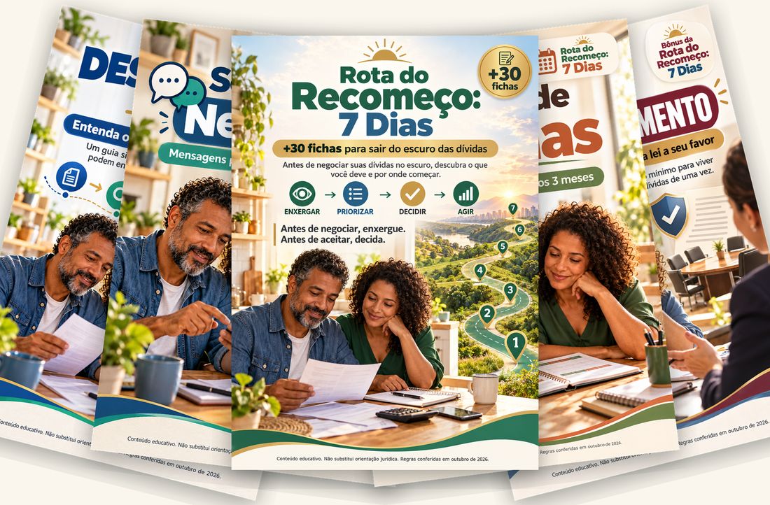 Rota do Recomeço com os bônus Scripts de Negociação, Planner de 90 Dias, Desenrola 3.0 e Lei do Superendividamento