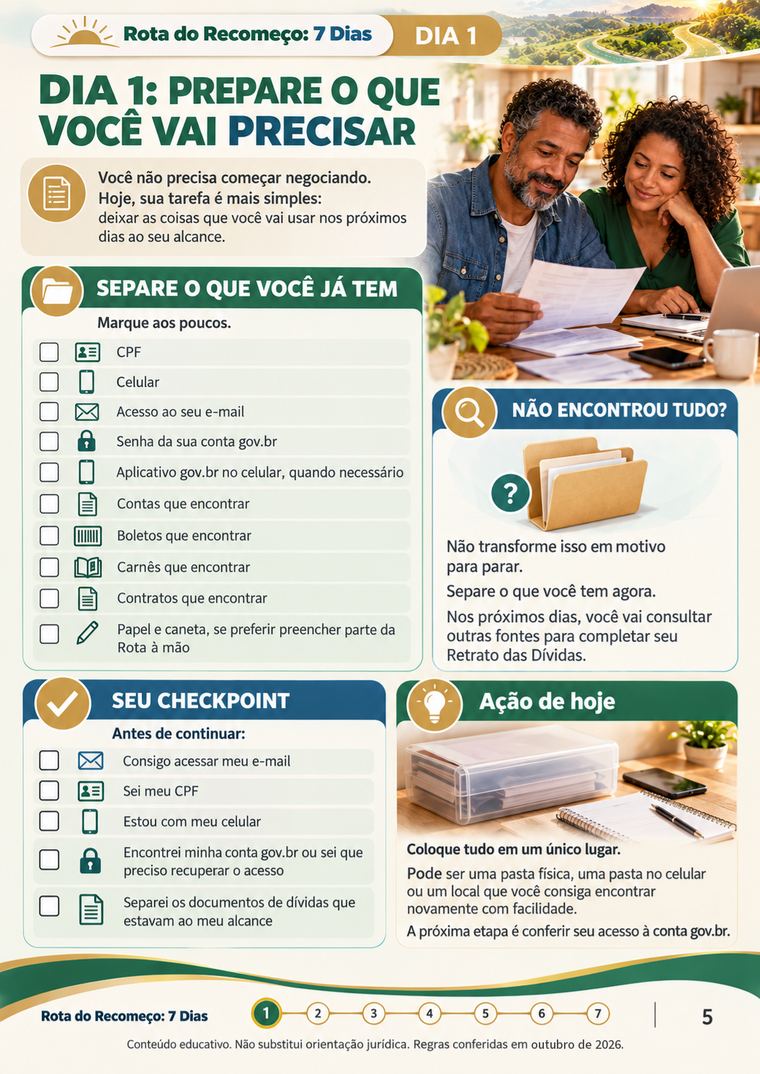Página do Dia 1: prepare o que você vai precisar